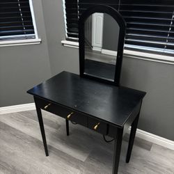 Black Vanity With Mirror And Plug In/USB Station