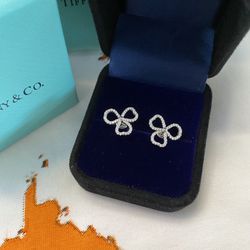 Tiffany & Co. 925 Silver And Dianond Paper Flover Earrings