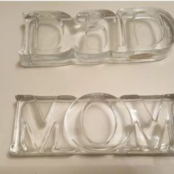 Vintage 1983 Avon MOM & DAD Clear Glass Paperweight Fostoria