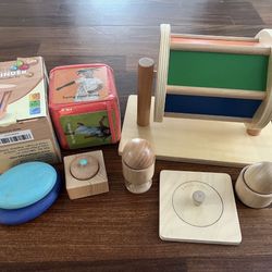 Lovevery Montessori wooden Baby Toy Bundle Lot Puzzle Ball Cylinder   Some are Lovevery and some are other Montessori toys  Lovevery rocks, egg cup, m