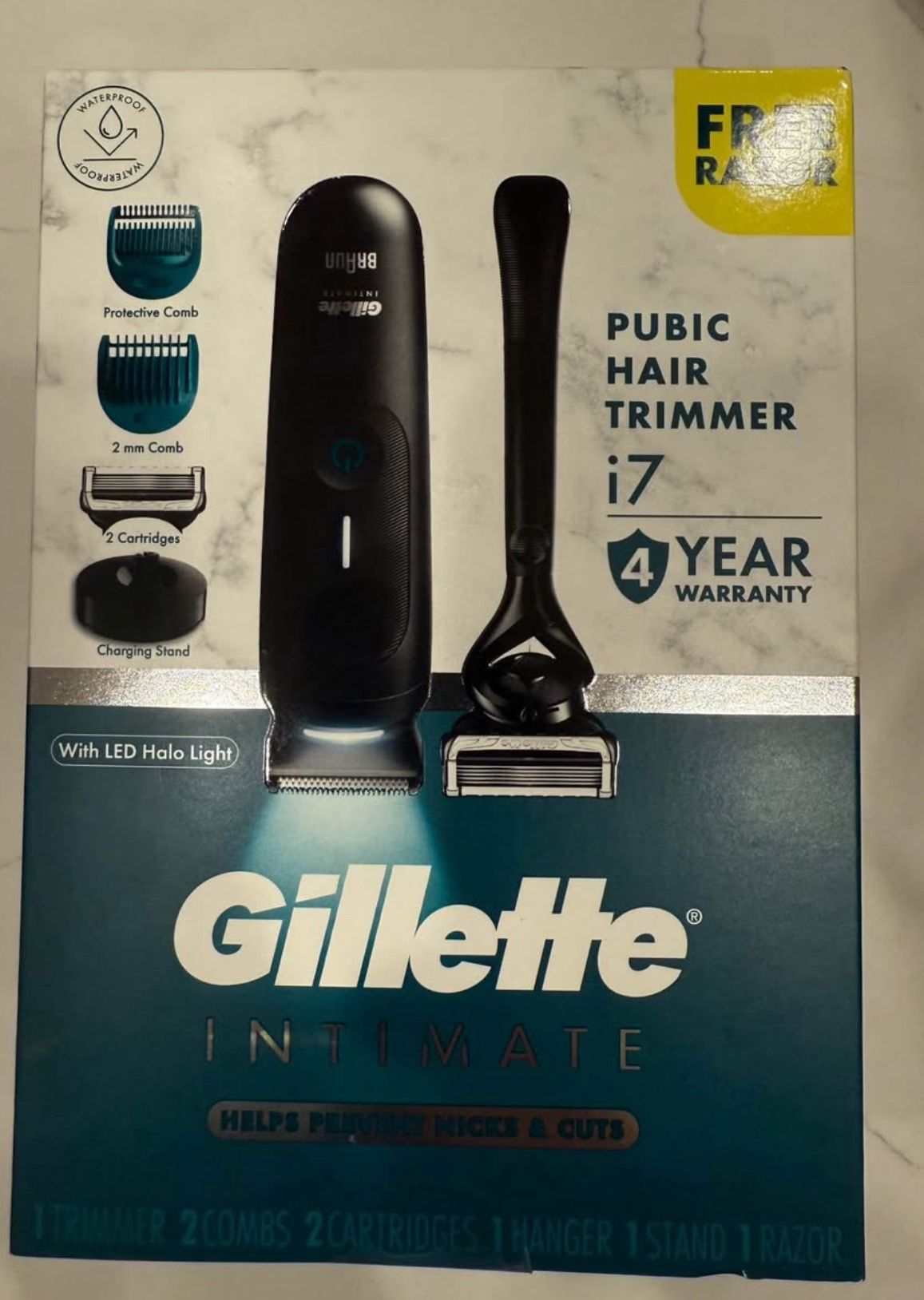 Gillette i7 Intimate Men’s Premium Pubic Hair Trimmer, with Intimate Razor, Body Hair Trimmer