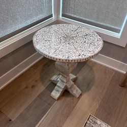 Mid-Century Style White Design Top And Wooden Bottom Accent Table