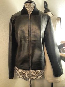 NWOT Black Leather Zip Up Jacket Sz XLarge