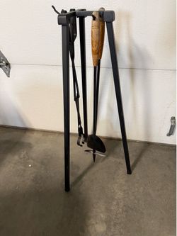 Fire Pit Firepit Fireplace Tools Set with Holder Rack Stand Metal