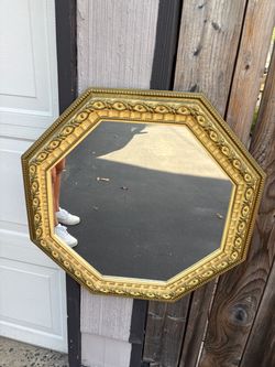 Ornate 24” Octagonal Mirror Detailed Gold Plastic Frame
