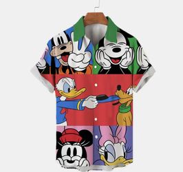 Unisex Retro Colorful Button Down 2XL Shirt Mickey 