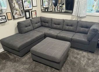 🇲🇽🔥 FLASH SALE! FREE DELIVERY! LARGE MODERN GRAY SECTIONAL SOFA W/ OTTOMAN + FOLD OUT BED 🔥🛋️