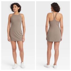 NEW All in Motion Taupe Fine Rib Slim Dress Women's Size Small