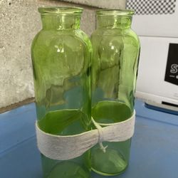 Emerald green glass vases