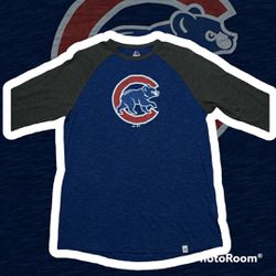 Majestic MLB Chicago Cubs 3/4 Sleeve jersey t Shirt Blue Sz Medium. 