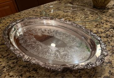 Beautiful Large Vintage Footed Silver Plated Oval Buffet Server