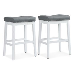Athena Collection Counter Height Bar Stools Set of 2, 29.5 Inches Backless Saddle Bar Stools with Leather Upholstered and Nailhead Trim, Barstools for