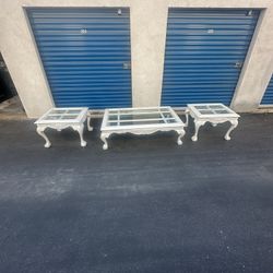 3 Square Wood Top End Table with Claw Legs in Bone White