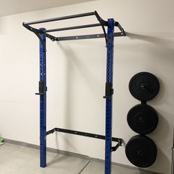 Pro PRx Wall-Mounted Folding Squat Rack System w/ Pull-Up Bar, Barbell & Weight Storage