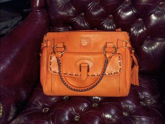 DOONEY & BOURKE MEDIUM POCKET SATCHEL IN ORANGE FLORENTINE LEATHER