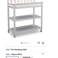 Delta Children Flat Top Changing Table with Casters, Greenguard Gold Certified, Bianca White