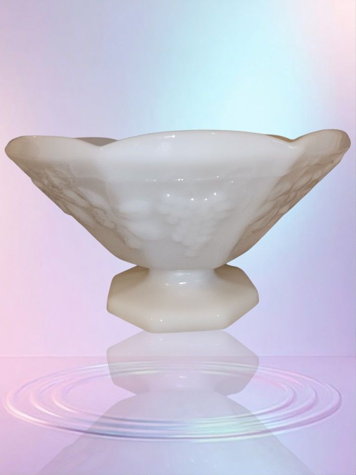 Milk Glass Grape Panel Compote