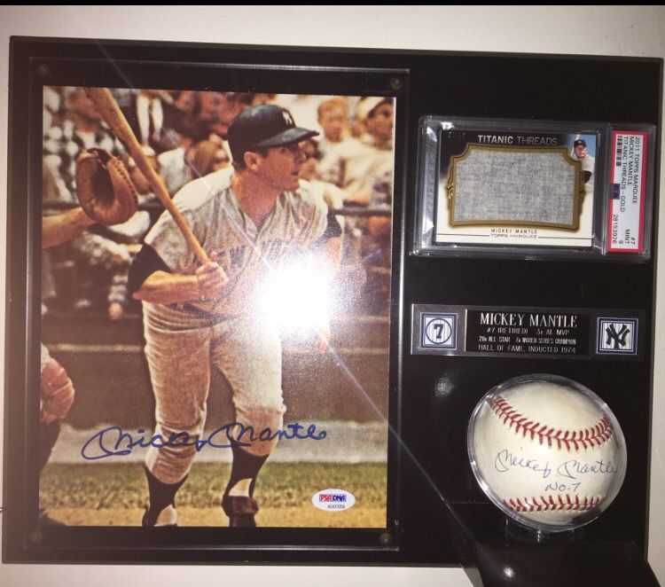 Mickey Mantle signed plaque and ball
