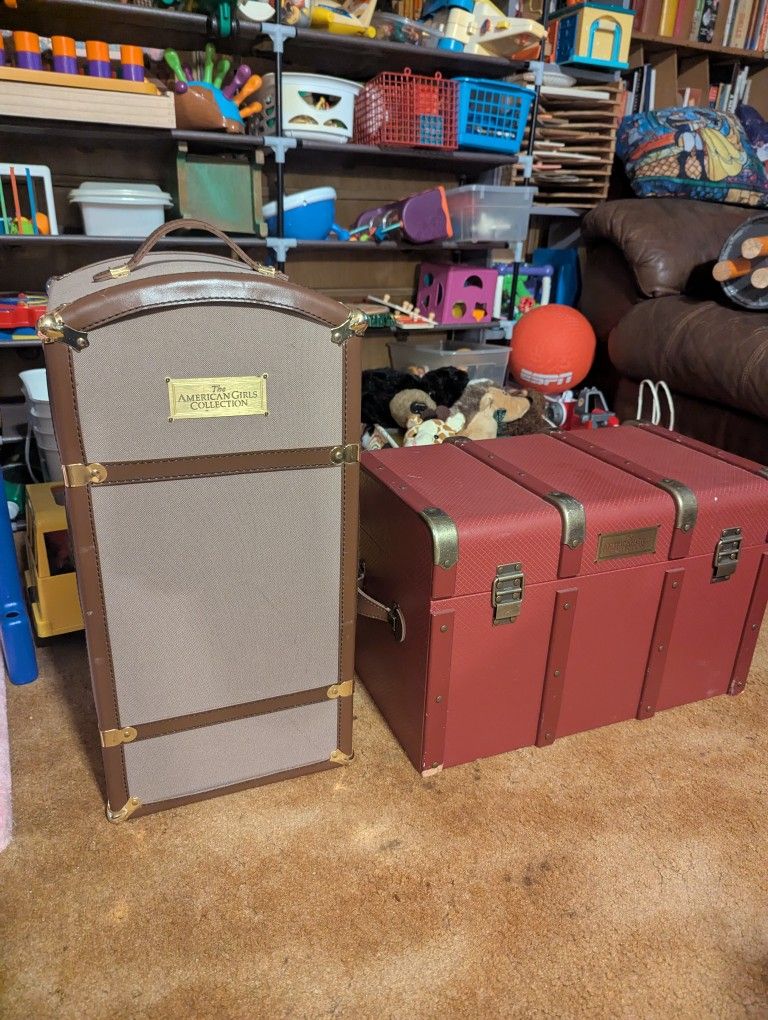 2 American Girl Steamer Trunks For Doll And Clothes Or Accessories Storage Space. Both Very Clean And Good Condition. $200 For Both