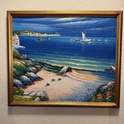 Mediterranean Seascape Oil On Canvas 