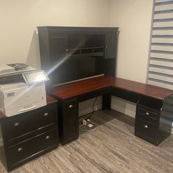 Big L-desk With Hutch And File Cabinet