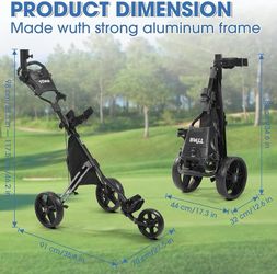 Tivor 3 Wheel Golf Push Cart, Lightweight Push Cart Golf One-Click Folding, Adjustable Height Pushcart for Golf Bags, Compact Design for Ladies, Junio