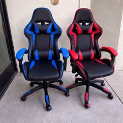 New In Box $80 Each Gamer Gaming Game Officer Computer Chair Black With Red Or Blue Accent Reclinable Racing Style Seat 