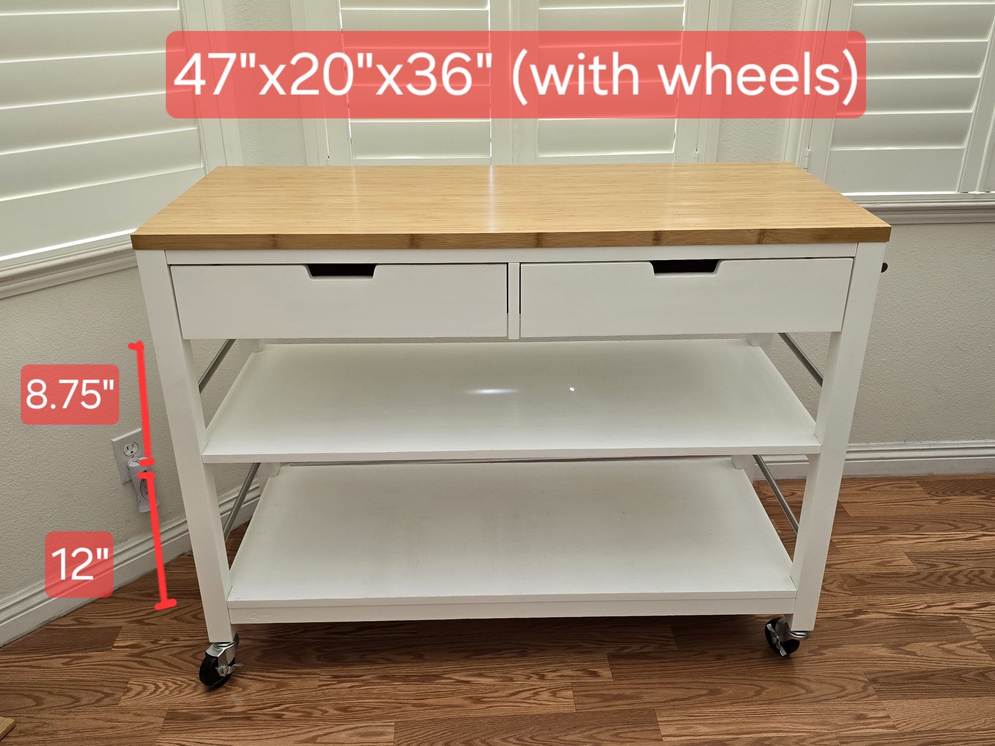 TRINITY | Kitchen Island w/ Drawers | White & Bamboo