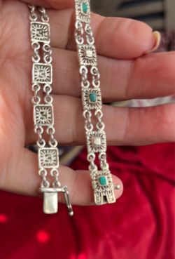NEW 950 Heavy Sterling Silver (plata)Genuine Malachite Stone 7/8” unisex Bracelet