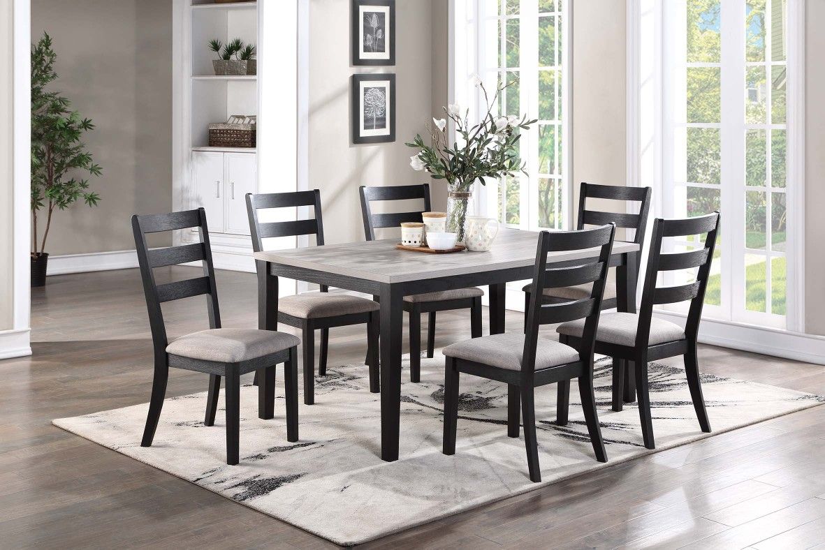 Brand New Black Gray 7pc Dining Table Set