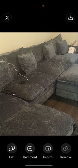 Gray Velvet Sectional Sofa with Pillows