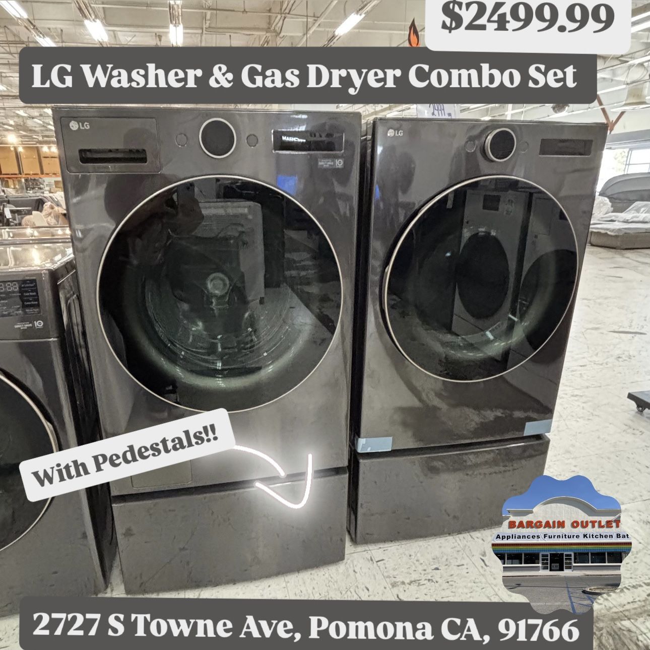 LG Washer & Gas Dryer Combo Set With Pedestals