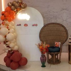 Pumpkin balloon baby shower theme 