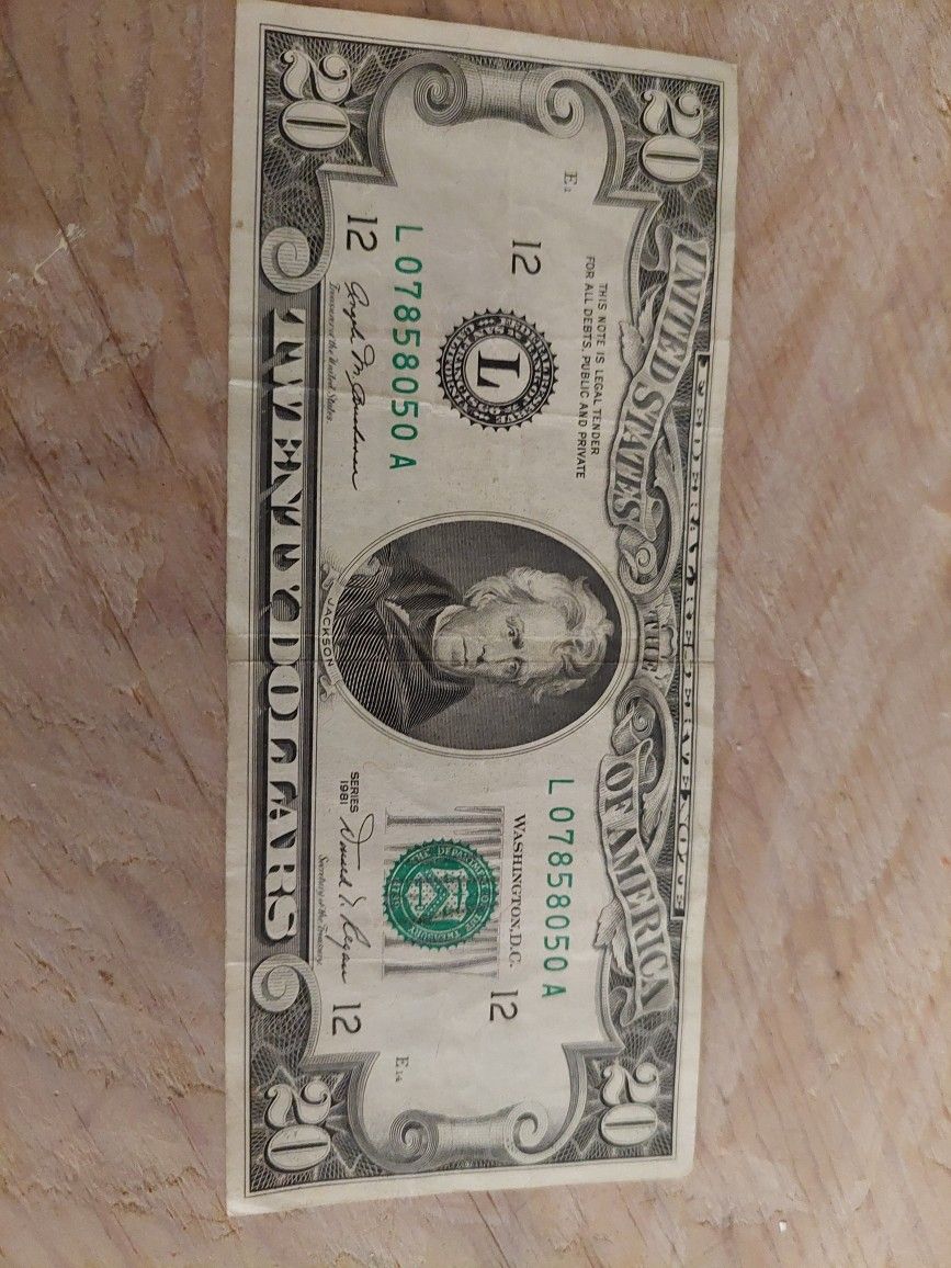 1981 $20 Bill Twenty 20 Dollar Bill Very Old For Paper Money!!!