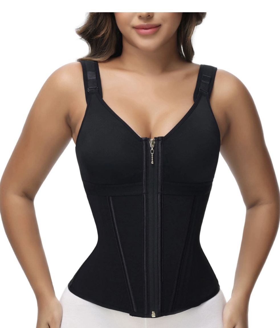 Extreme Latex Corset Waist Vest With Bra Black / M