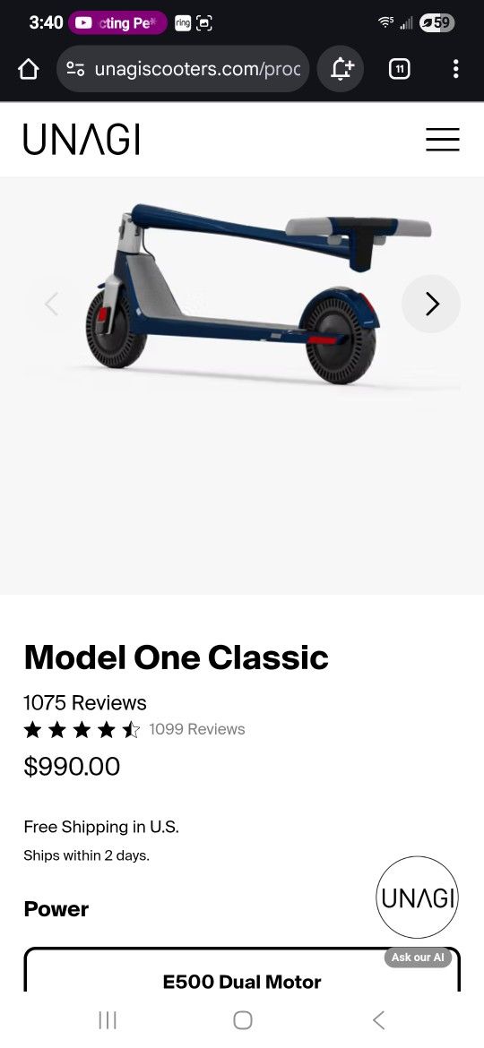 Electric Scooter Unagi E500