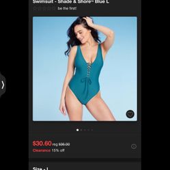 Women's Lace-Up Plunge High Leg One Piece Swimsuit - Shade & Shore Blue L