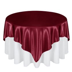 Cobedzy 72 Inch Satin Square Tablecloth Overlay, 6 Pcs Burgundy Square Tablecloth Cover, Wrinkle-Free Table Cover, Stain-Resistant Fabric For Party, W