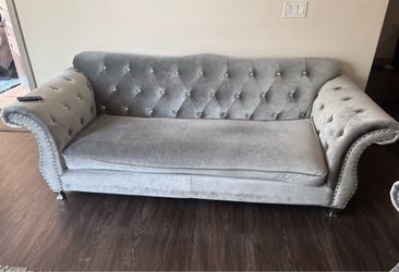 2 gray velvet couches