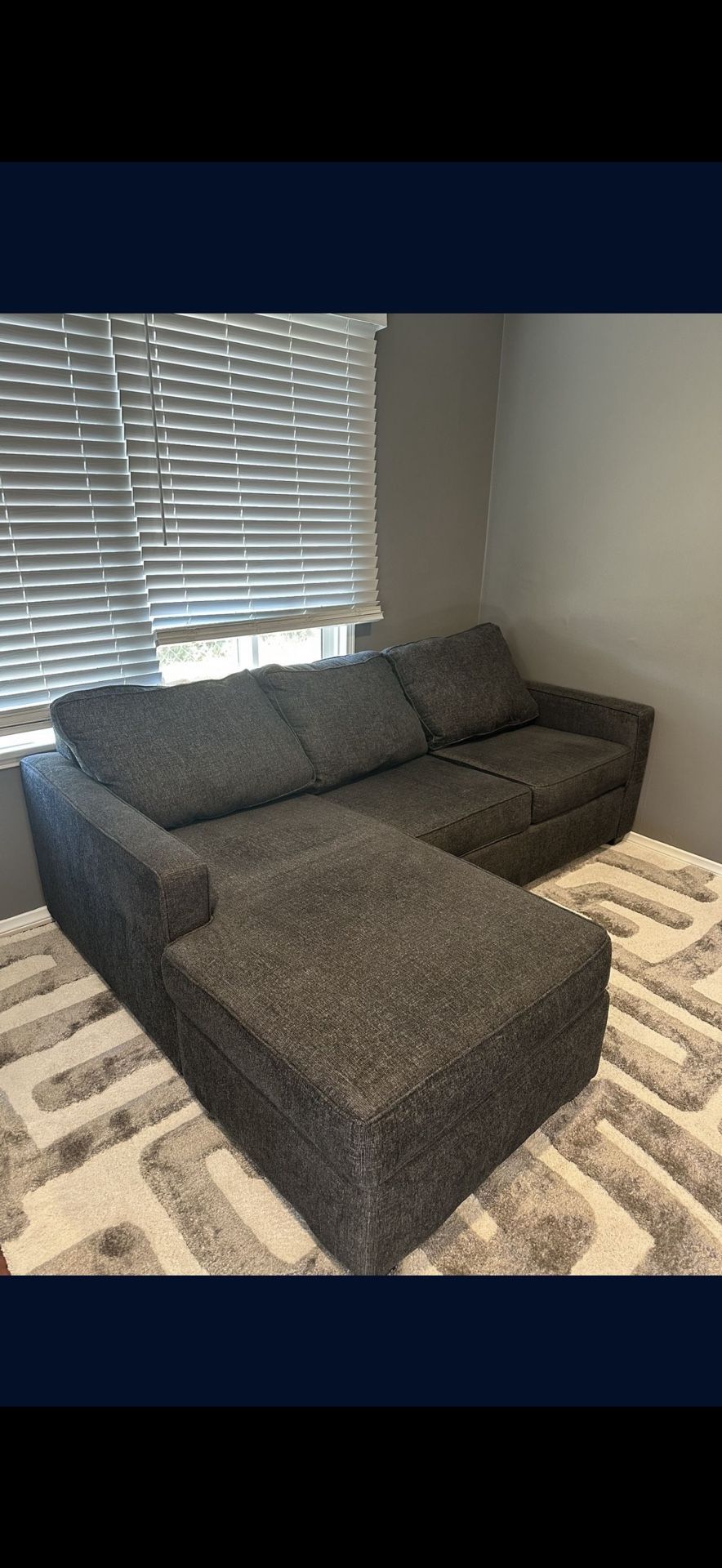 Mathers Slate Grey Fabric 91" Sofa with Reversible Chaise