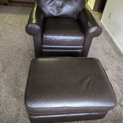 Lazyboy Brown Leather Chair w Ottoman