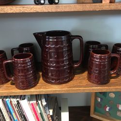 1950’s MAR-CREST OVEN PROOF STONEWARE PITCHER & MUGS