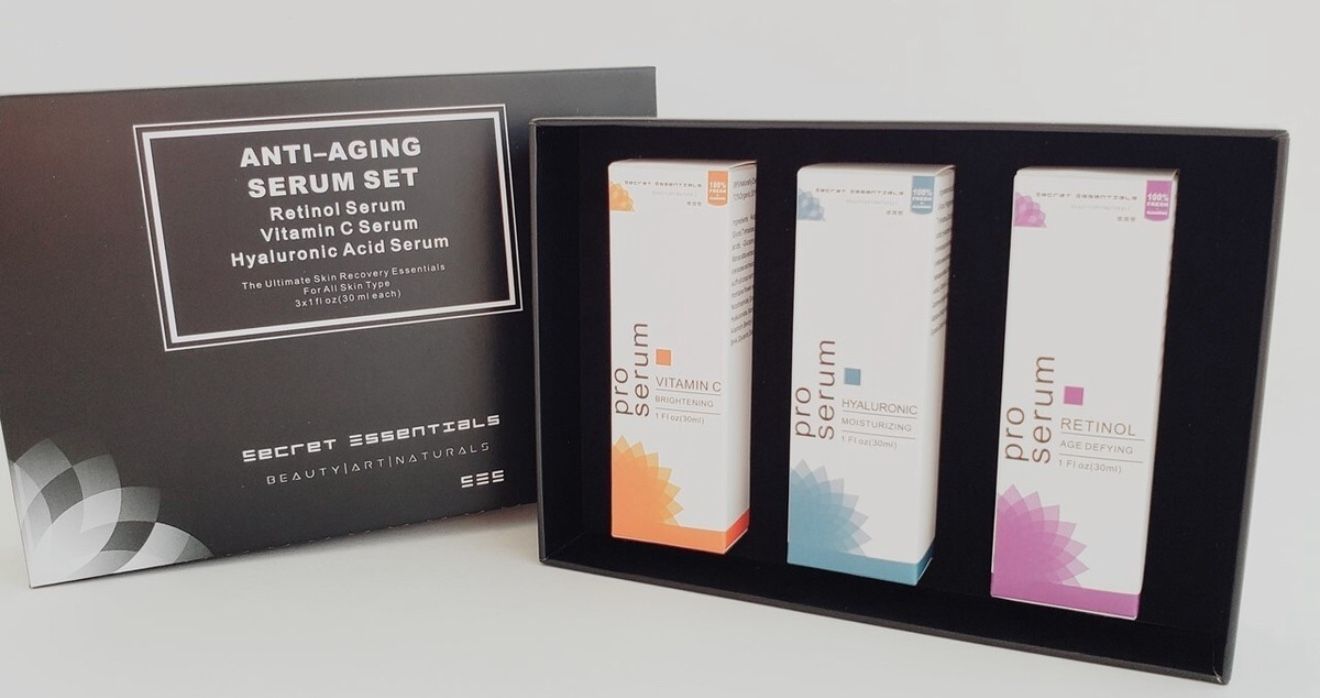 Anti-Aging Face Serum Set – Hyaluronic, Vitamin C, & Retinol