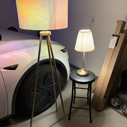 Modern Brass Tripod Floor Lamp + Table Lamp