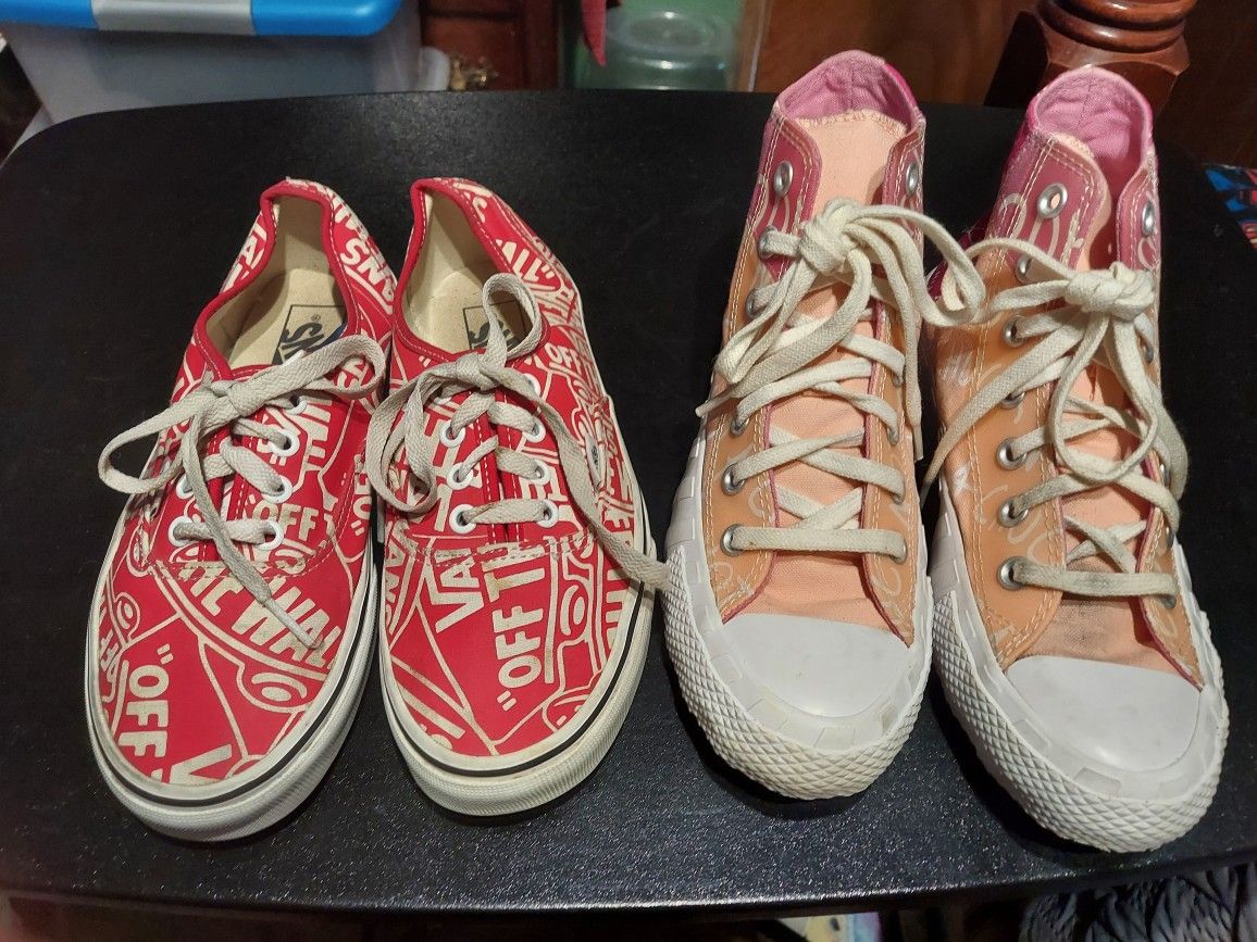 Pink Converse Shoes Size 5  $10.00  and  Red and White Vans, Size 6,  $10.00 