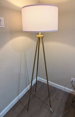 Modern Brass Tripod Floor Lamp with Shade