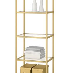 Gold Metal and Glass Shelf Unit – Modern 5-Tier Bookcase