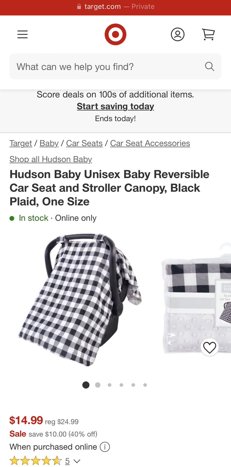 Used Car Seat Canopy Cover Black Plaid White