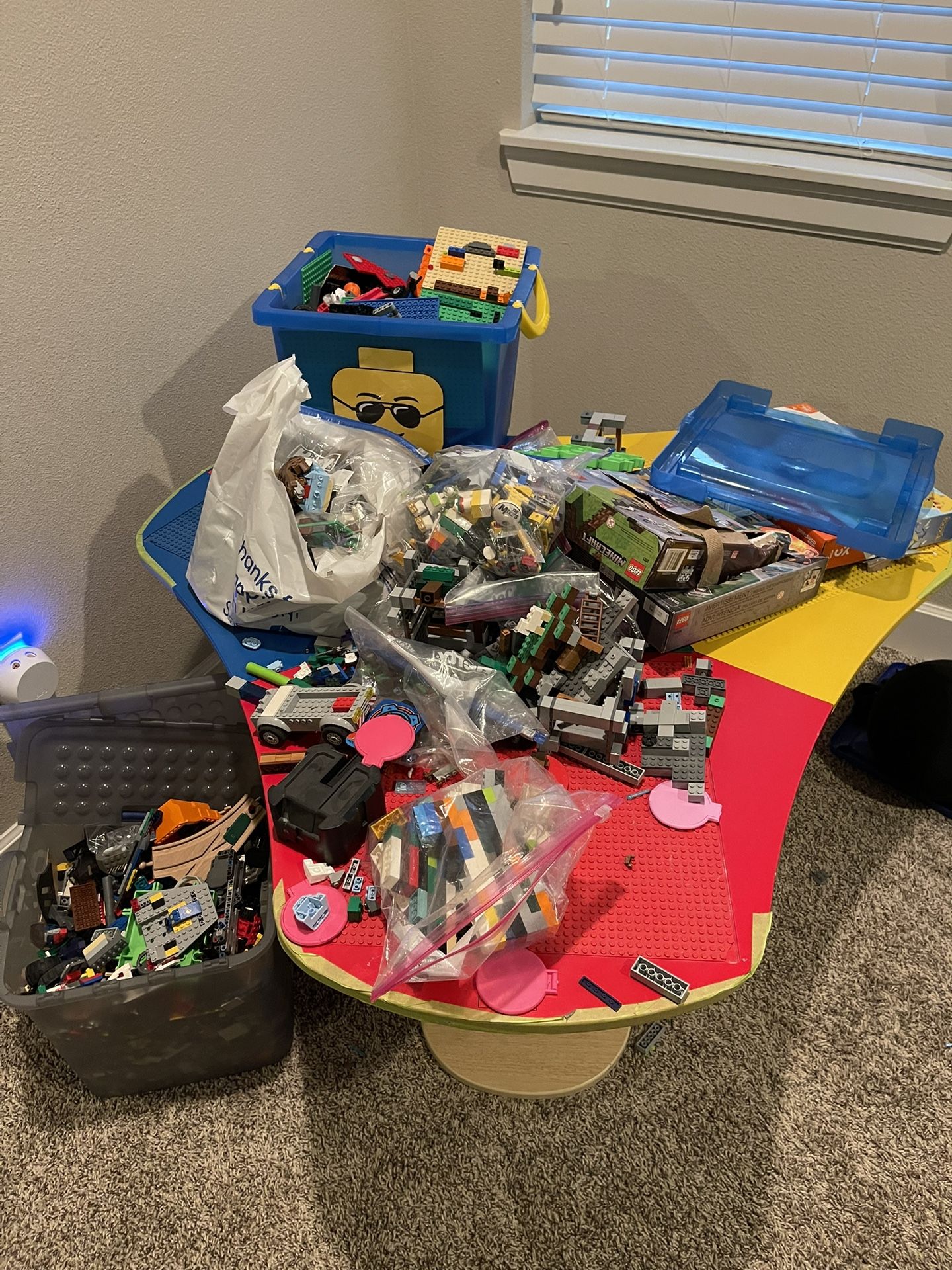 Legos, Table, Bins, Unfinished Sets