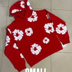 Small Red Denim Tear Hoodie